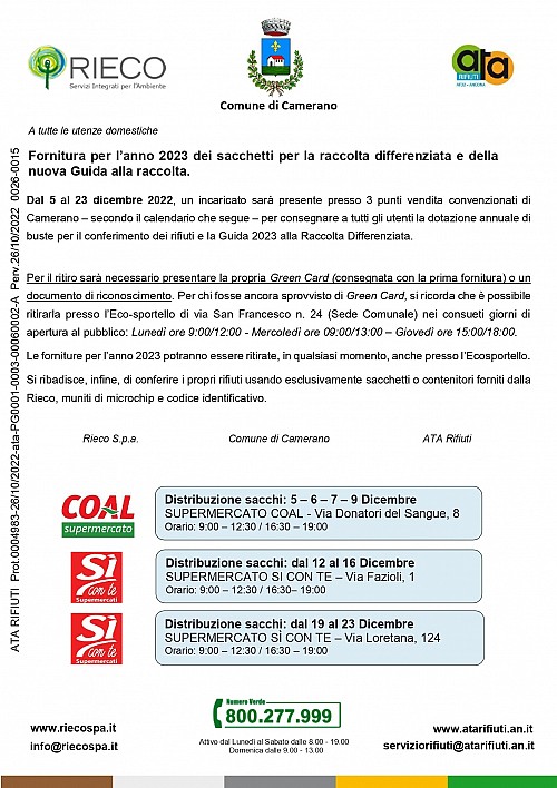 Camerano: buste dell'umido friabili? In arrivo sacchetti più